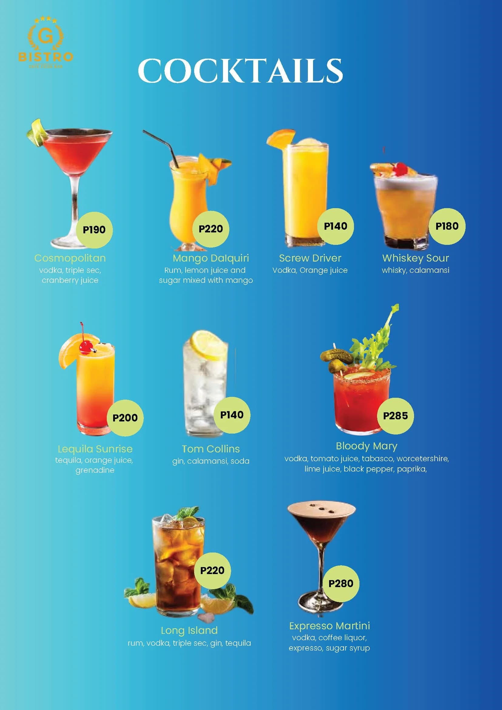 G Bistro menu — page 13