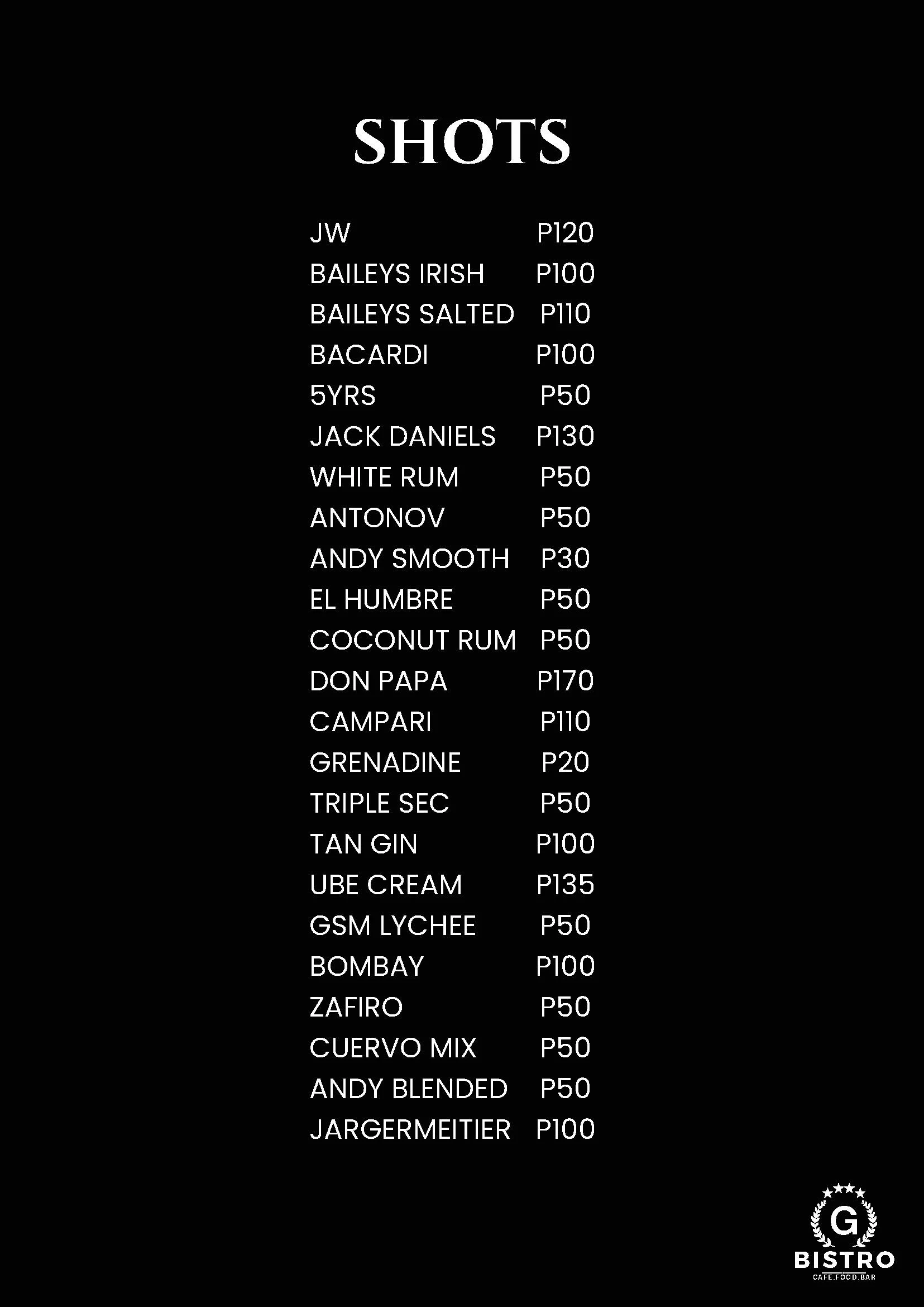G Bistro menu — page 15