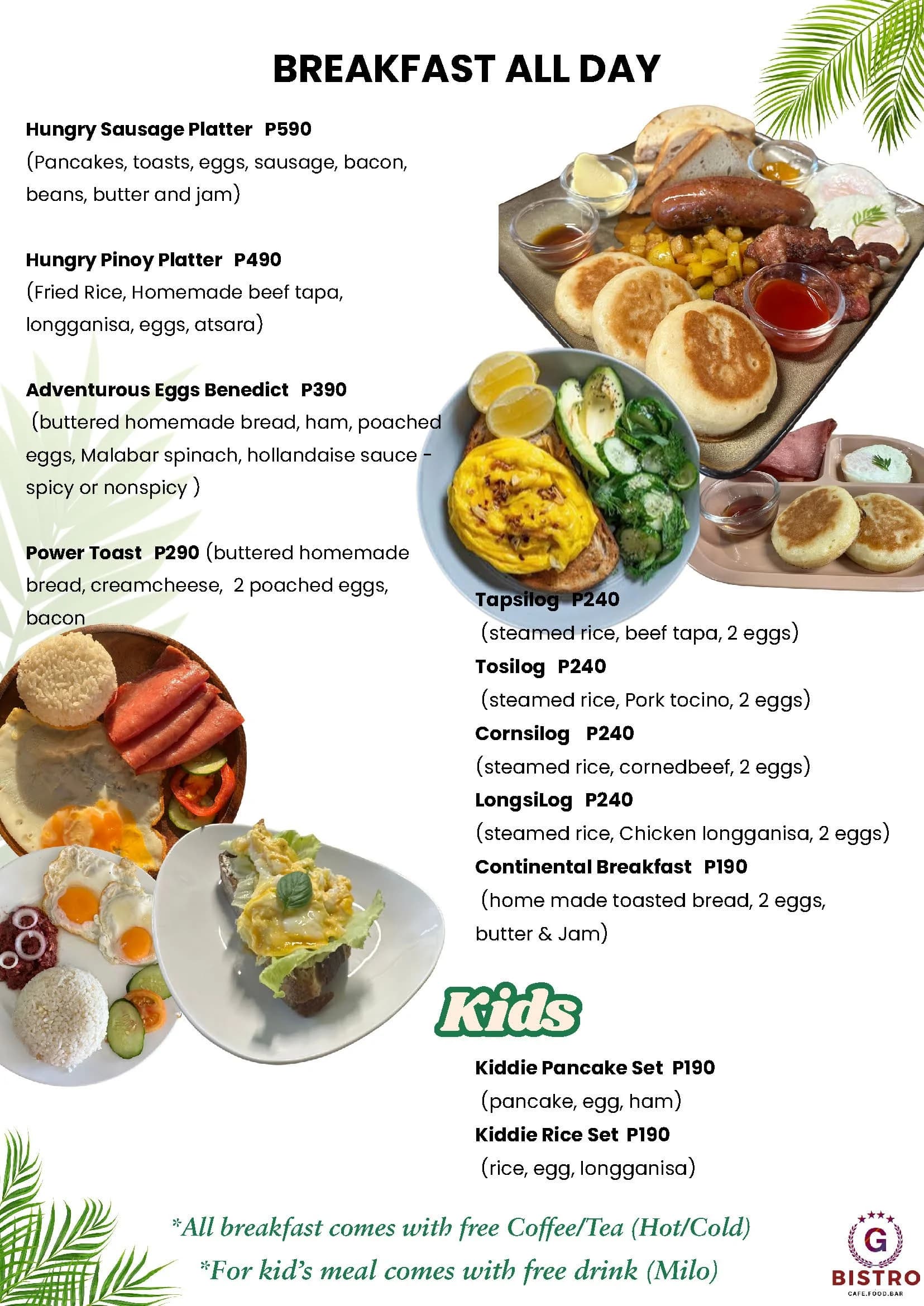 G Bistro menu — page 1