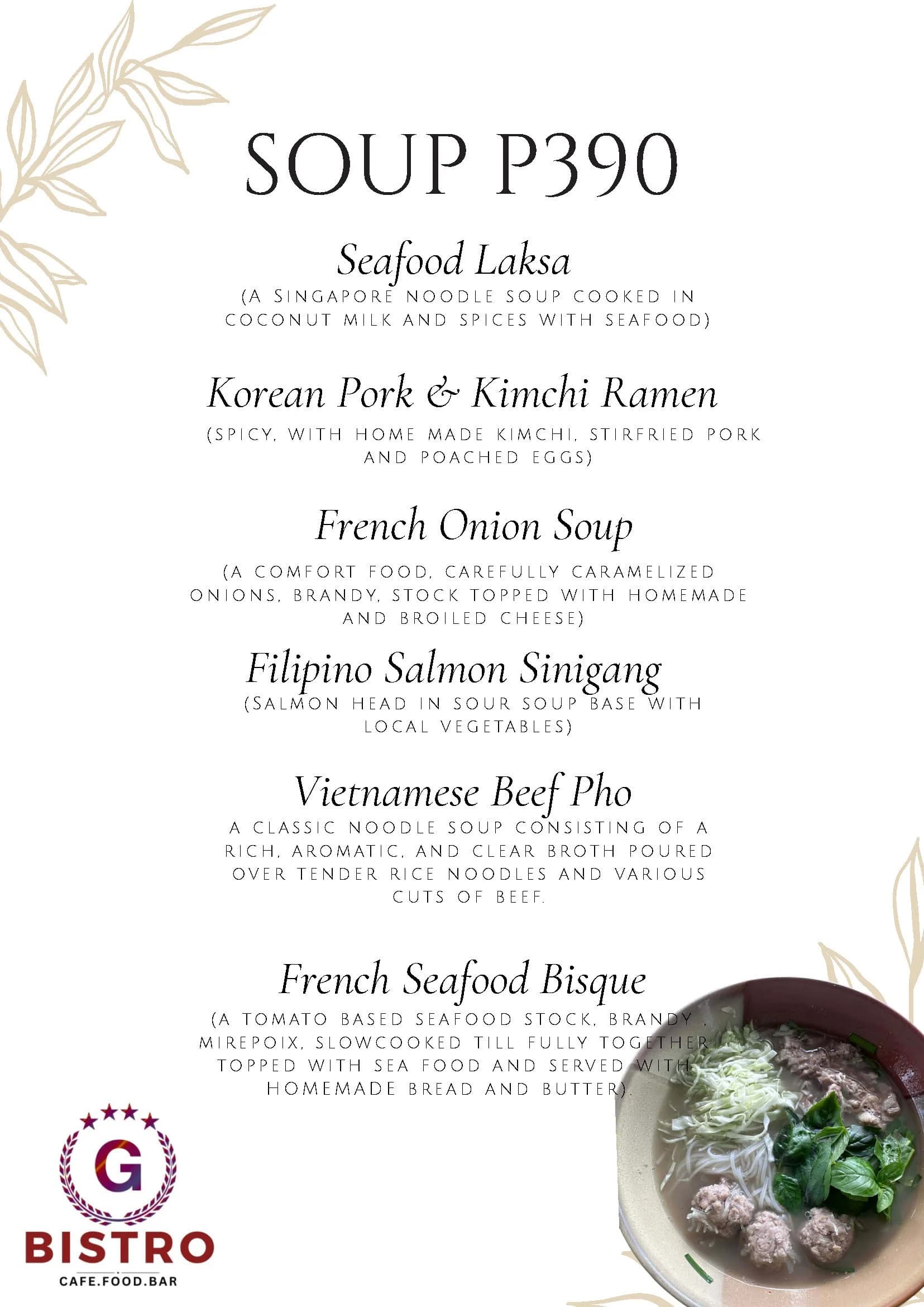 G Bistro menu — page 3