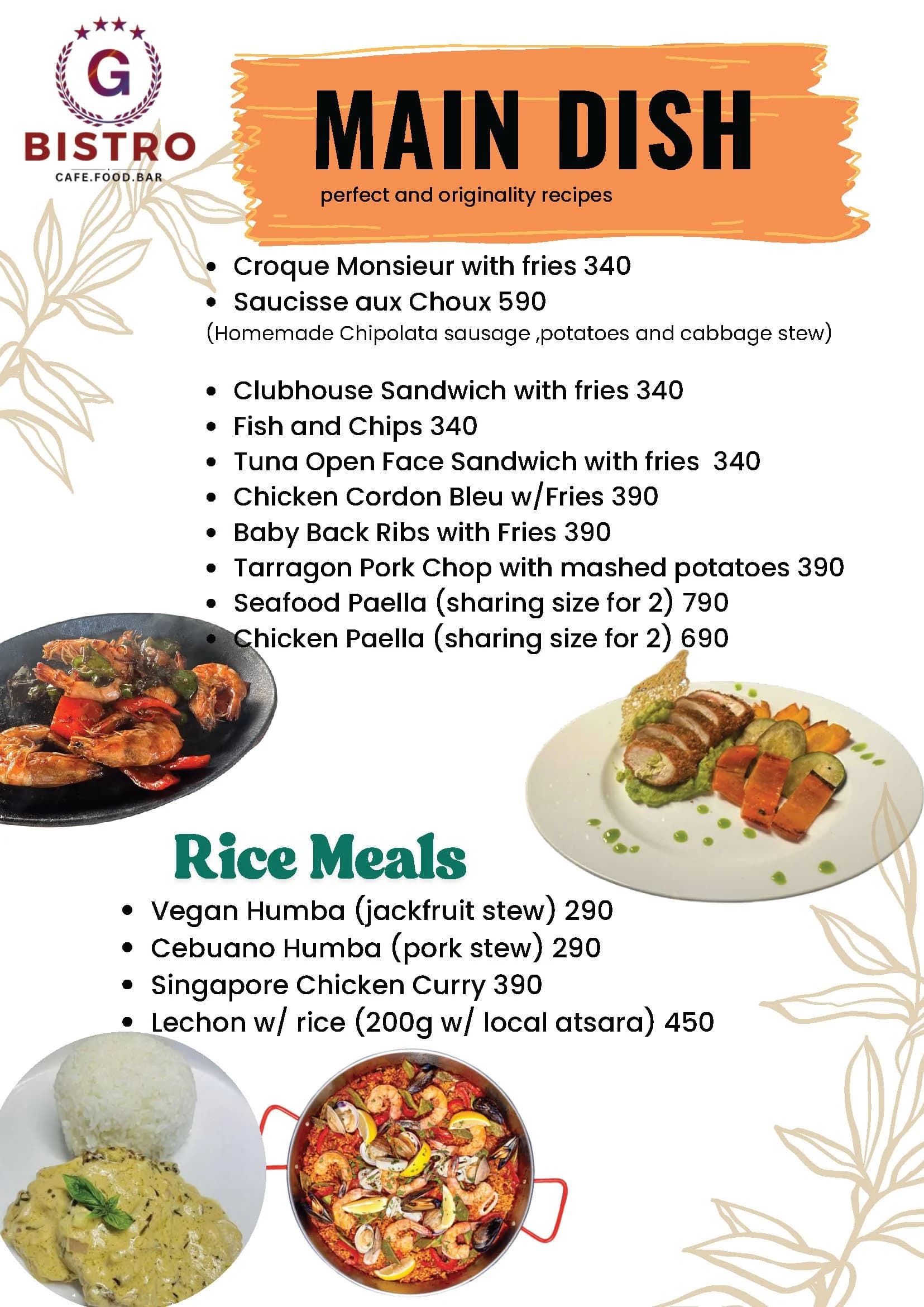 G Bistro menu — page 6