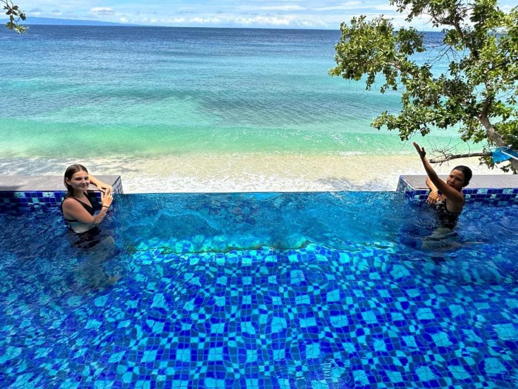 In the beachfront pool